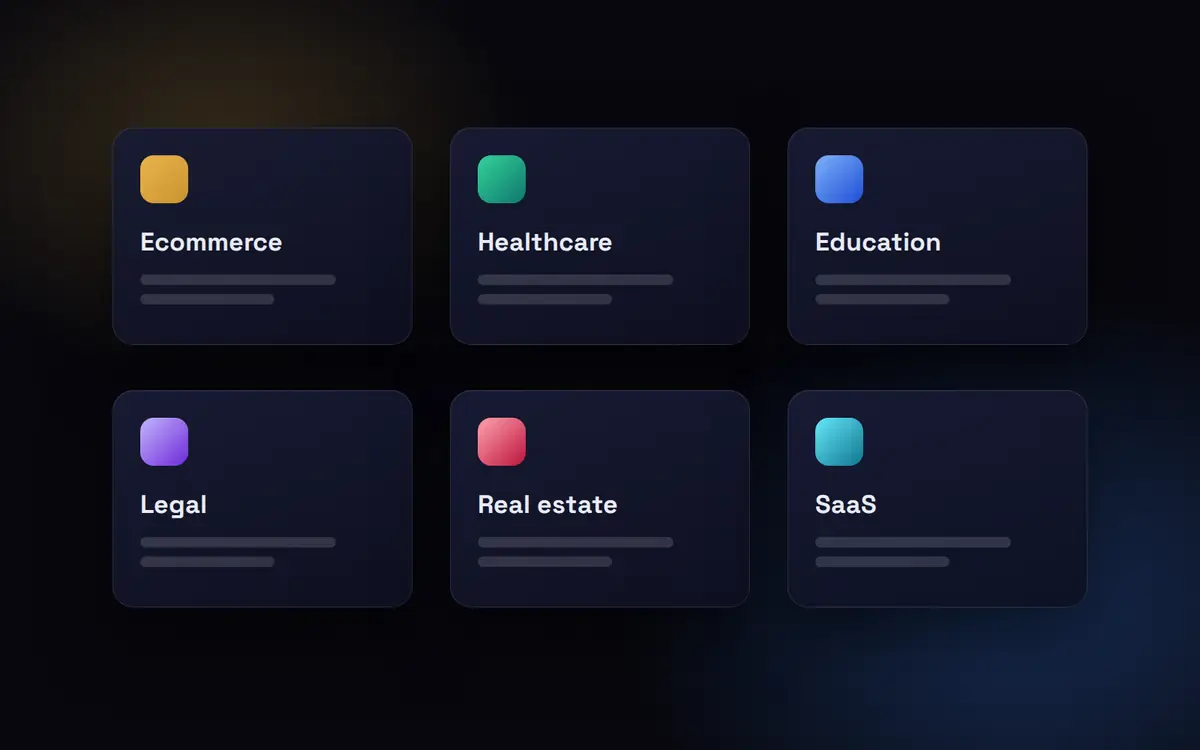 Electronics digital marketing: set of industry playbook cards for ecommerce, healthcare, education, legal, real estate